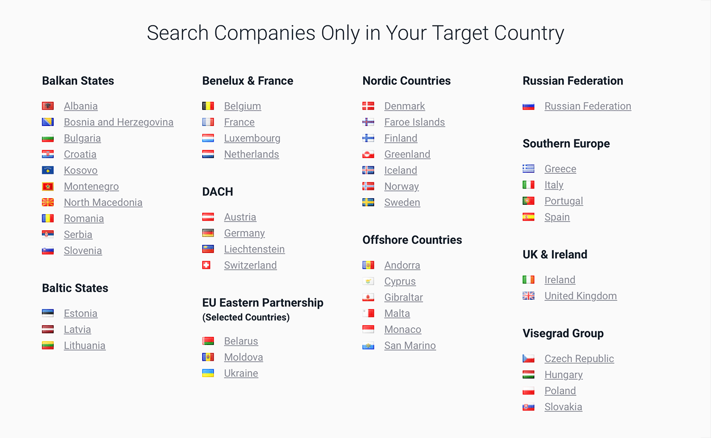 Country selection in company search
