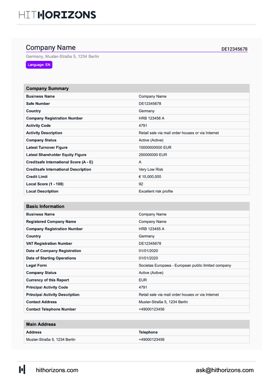 HitHorizons company report